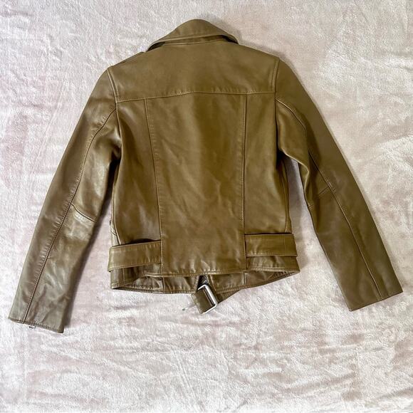 All Saints Balfern Leather Jacket Women US00 Moto Tan Camel Mustard - Picture 2 of 8